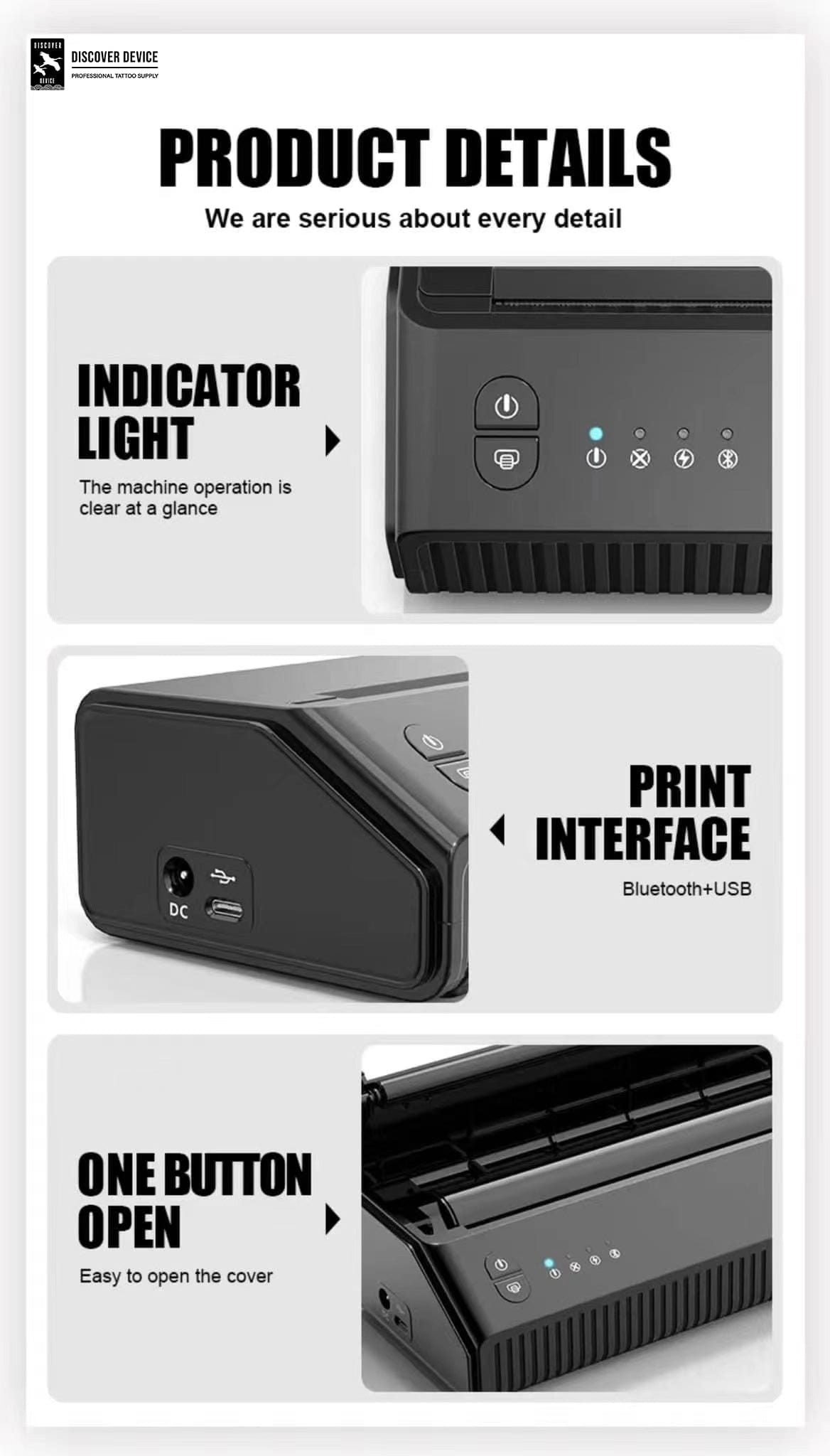DISCOVER DEVICE® Portable Phone Bluetooth Tattoo Transfer Machine MHT-P8008