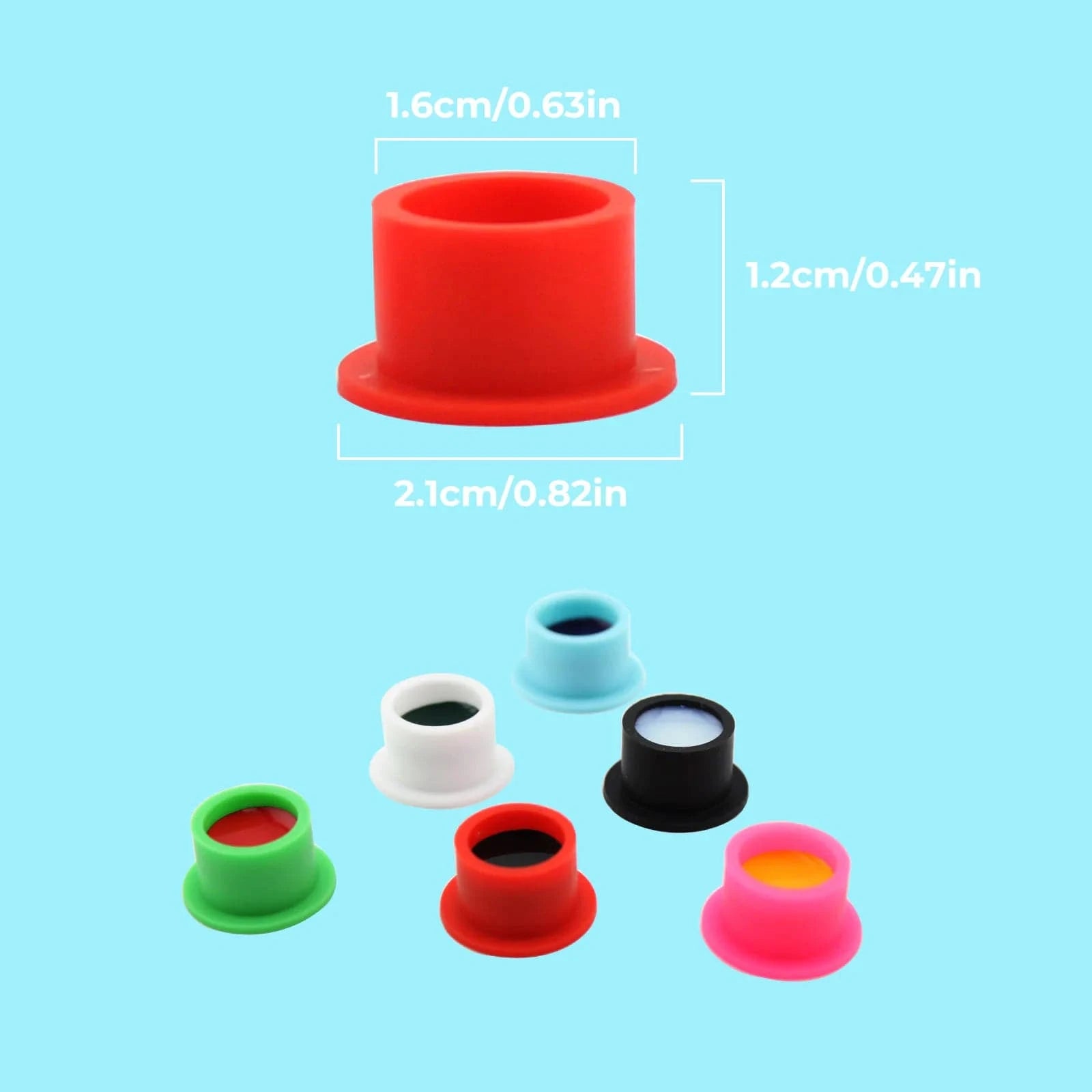 Silicone Tattoo Ink Caps #16*12 with Base 200pcs Mix Color