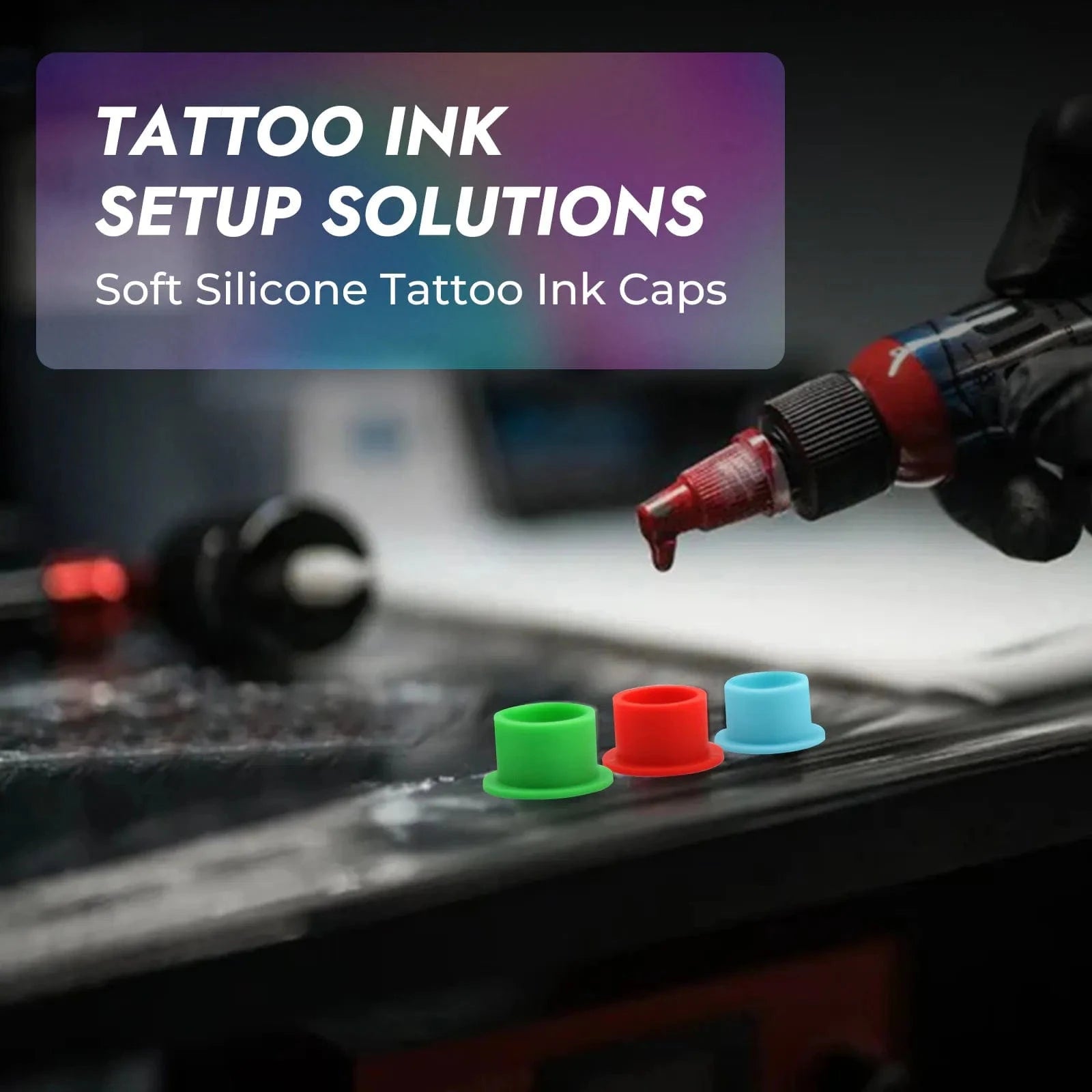Silicone Tattoo Ink Caps #16*12 with Base 200pcs Mix Color