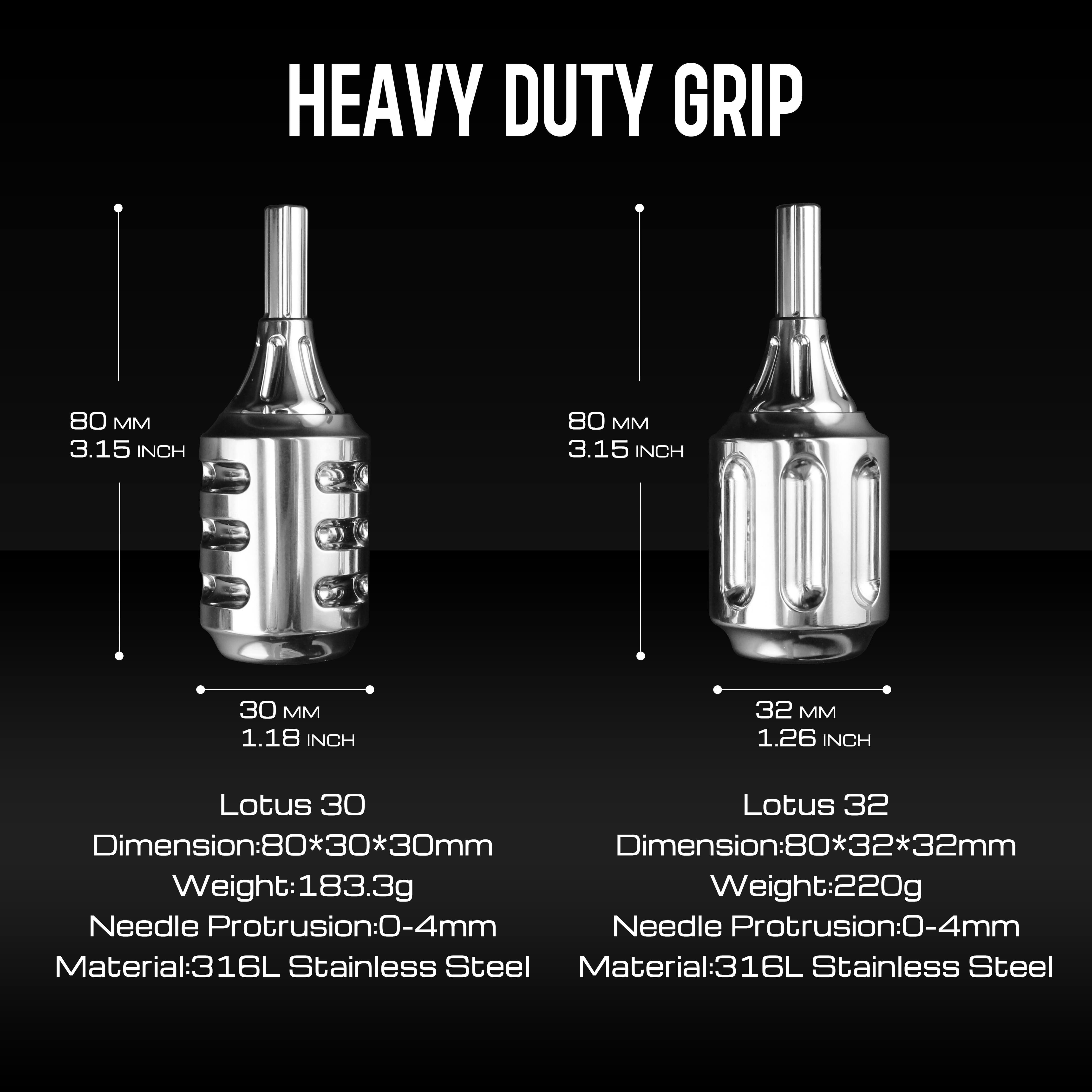 Tattoo Cartridge Grips- Heavy 30mm Medical Grade 316L Stainless Steel