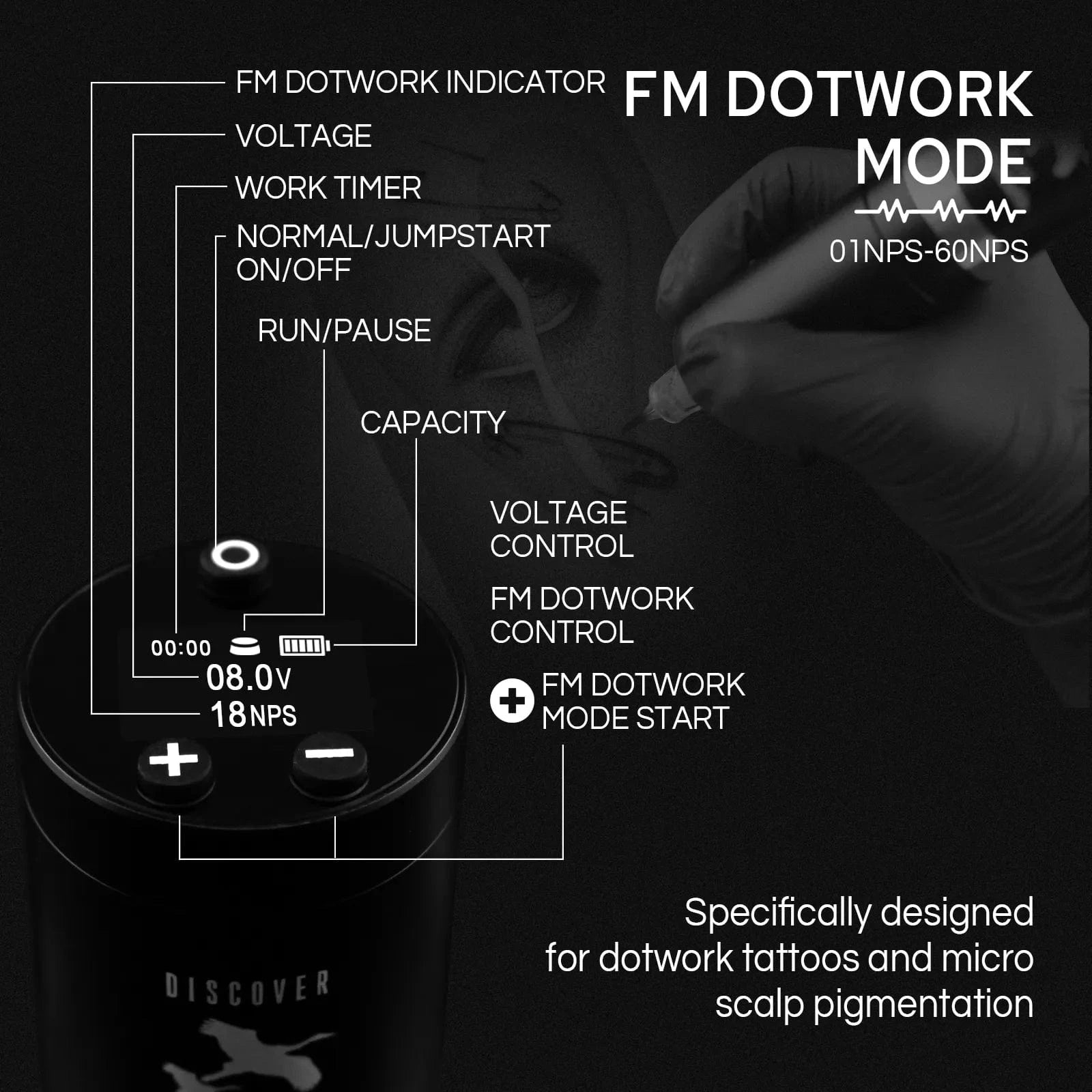 DISCOVER DEVICE New Wireless FM Dotwork Tattoo Machine EM7