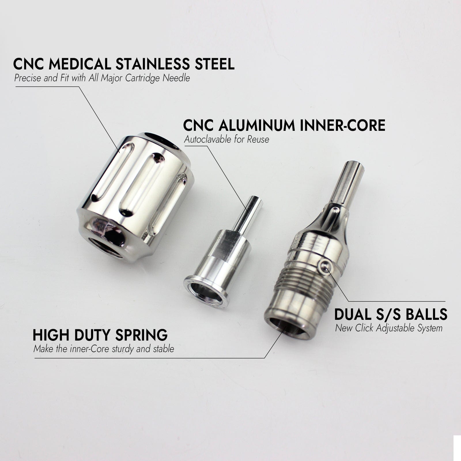 DISCOVER DEVICE® Heavy Stainless Steel Tattoo Cartridge Grip Kit