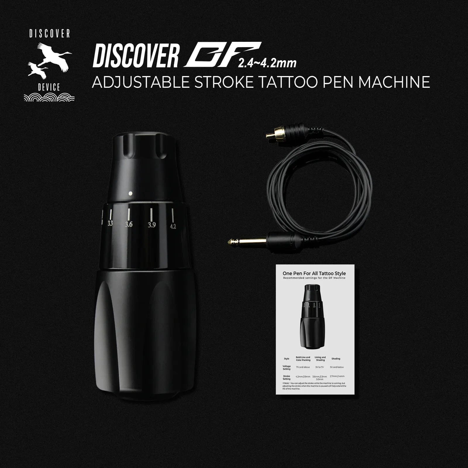 DISCOVER DF2.4-4.2mm Adjustable Stroke Wireless Tattoo Pen Machine Black