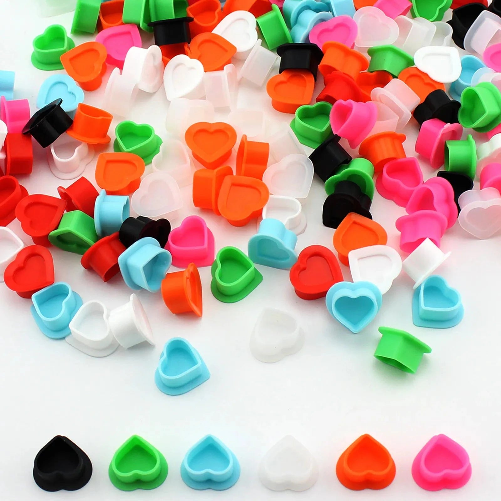 Silicone Tattoo Ink Caps #16*12 with Base 200pcs Mix Color