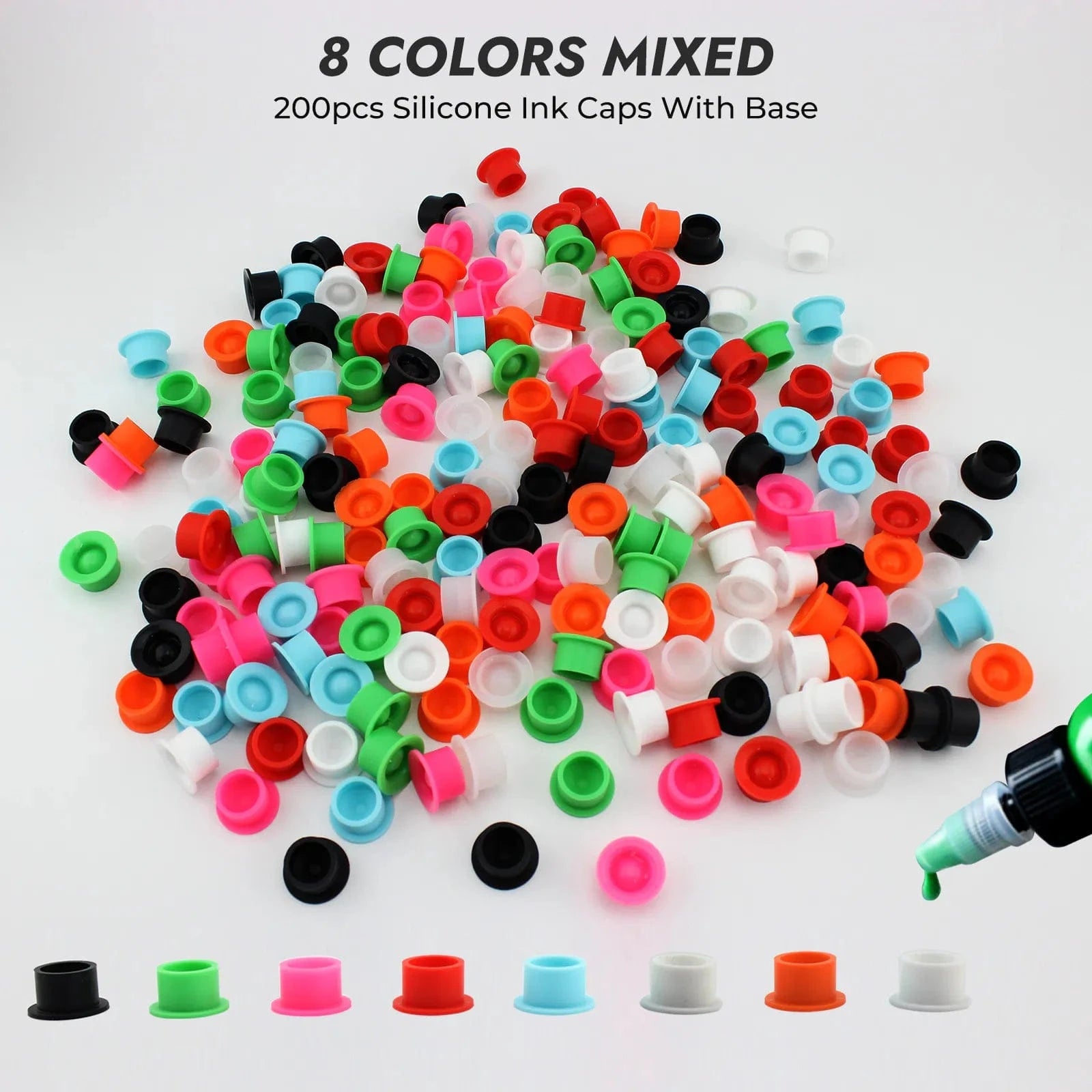 Silicone Tattoo Ink Caps #16*12 with Base 200pcs Mix Color