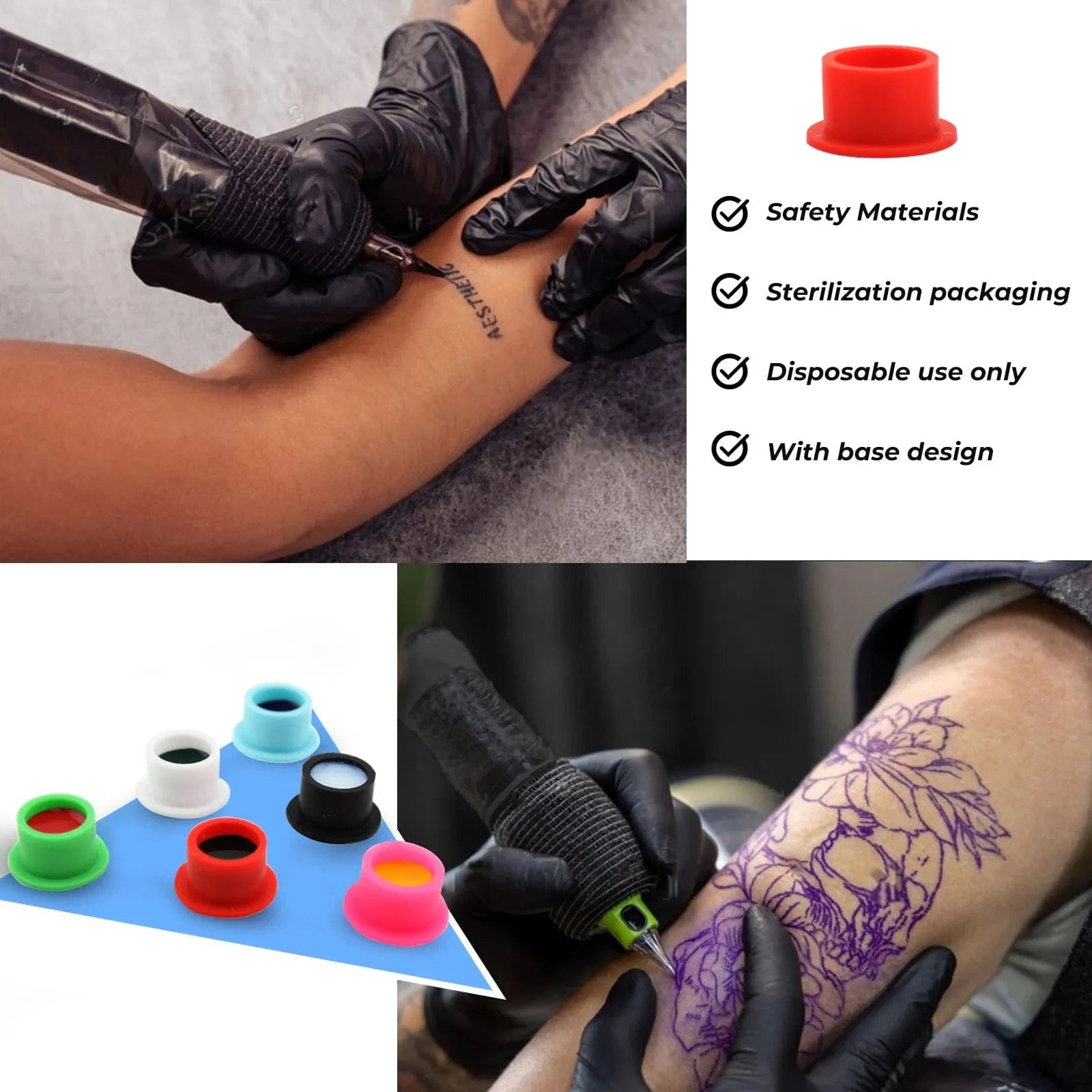 Silicone Tattoo Ink Caps #16*12 with Base 200pcs Mix Color