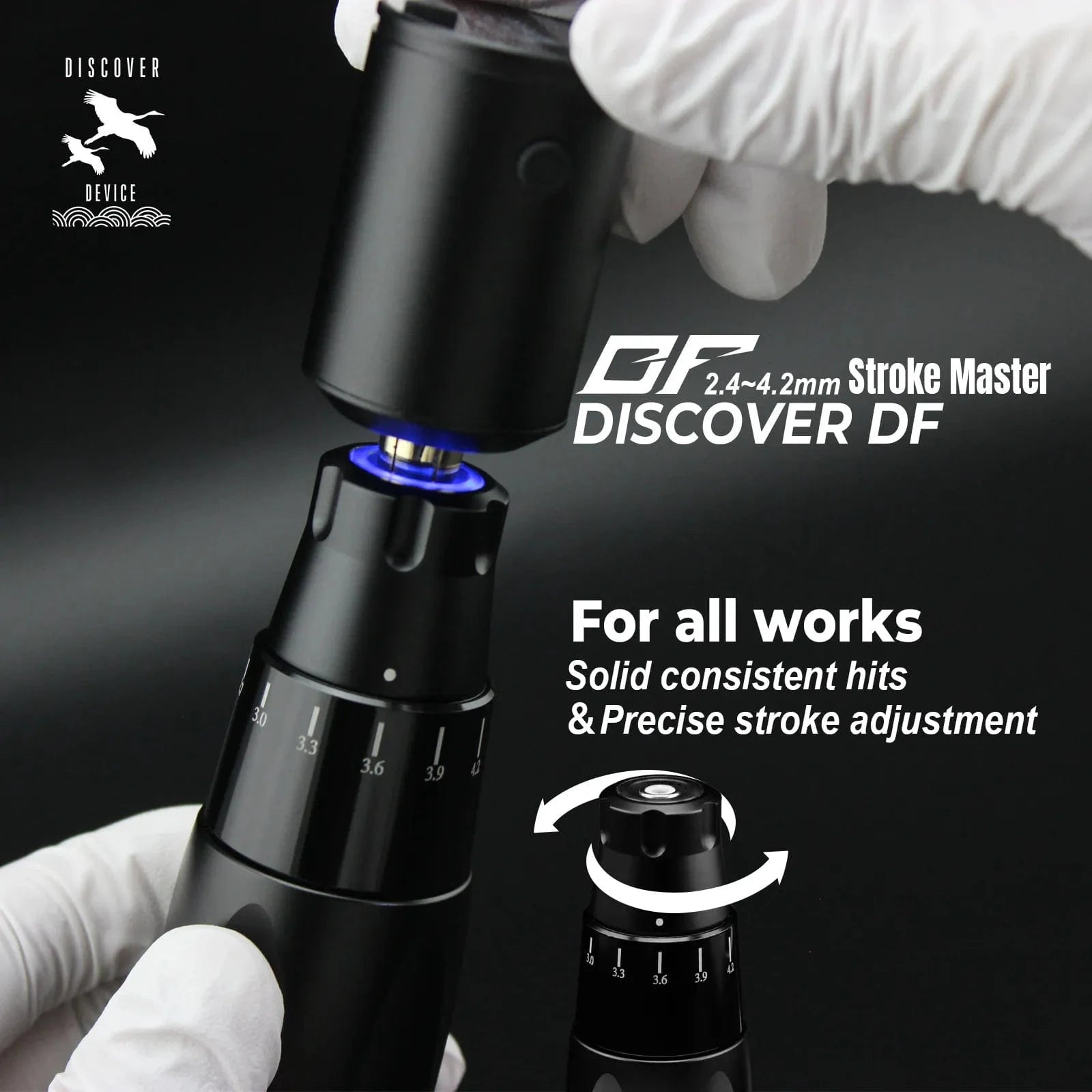 DISCOVER DF2.4-4.2mm Adjustable Stroke Wireless Tattoo Pen Machine Black