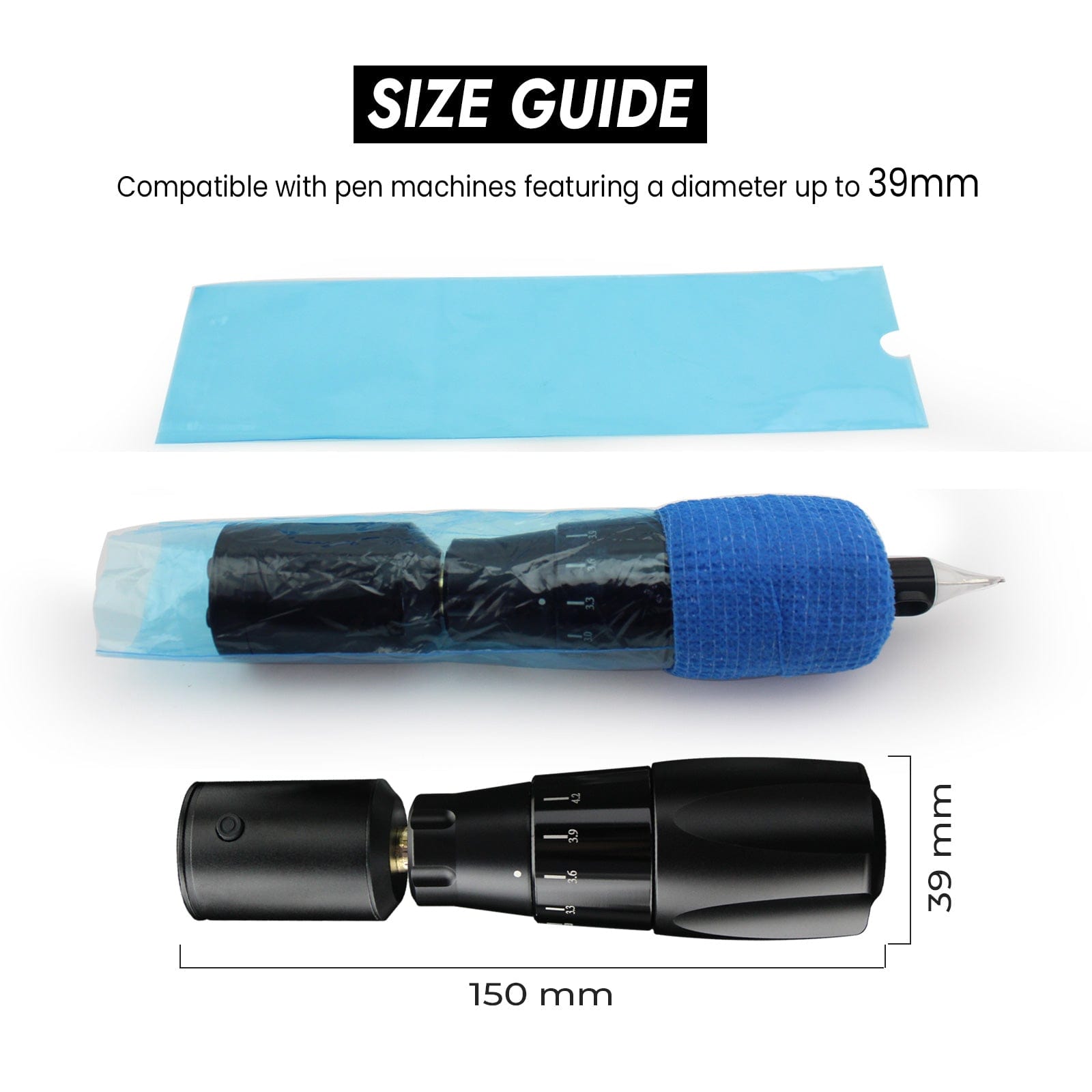 Blue Wide Tattoo Pen Covers 200pcs with Grip Tape 2.4 inch X 7 inch