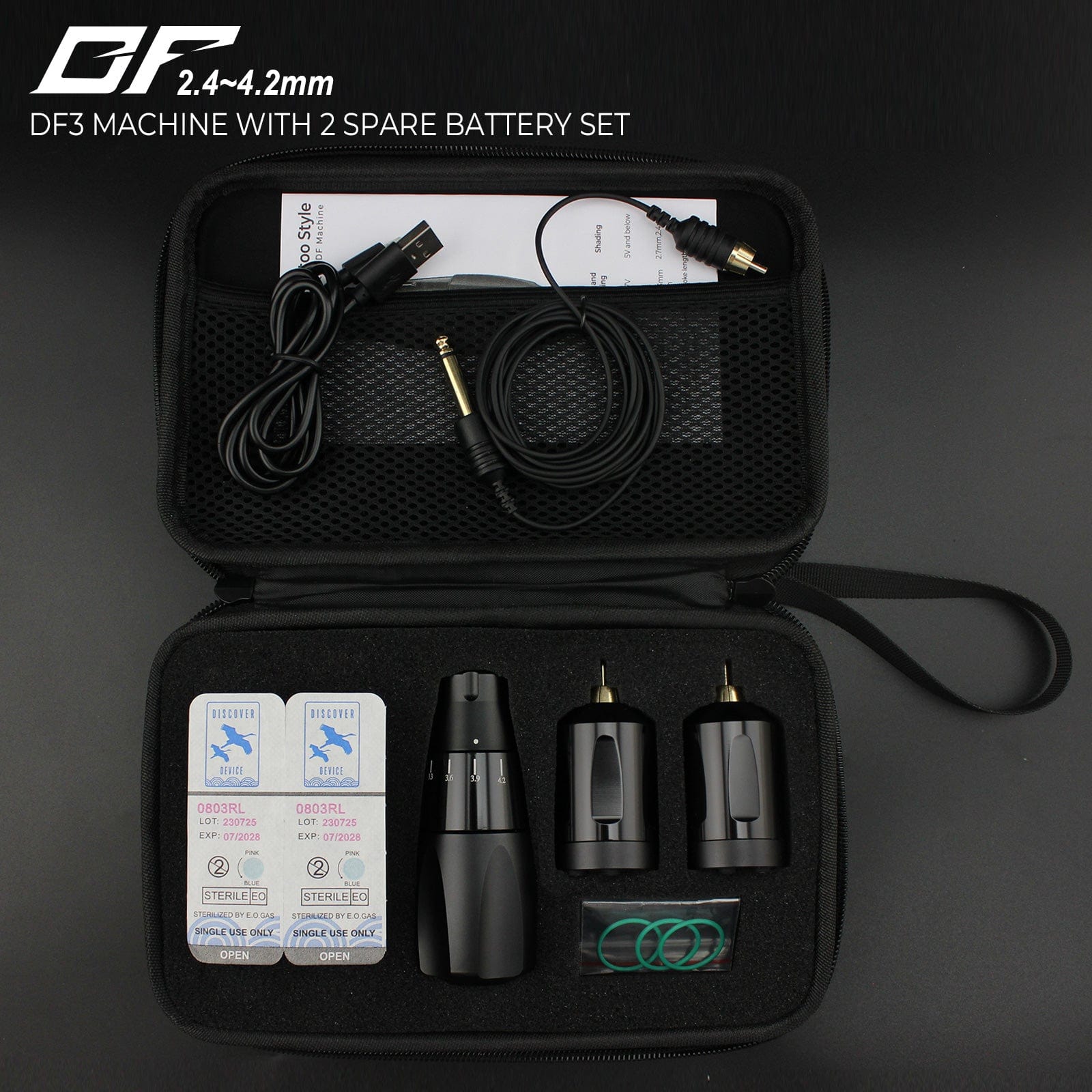 DISCOVER DF2.4-4.2mm Adjustable Stroke Wireless Tattoo Pen Machine Black