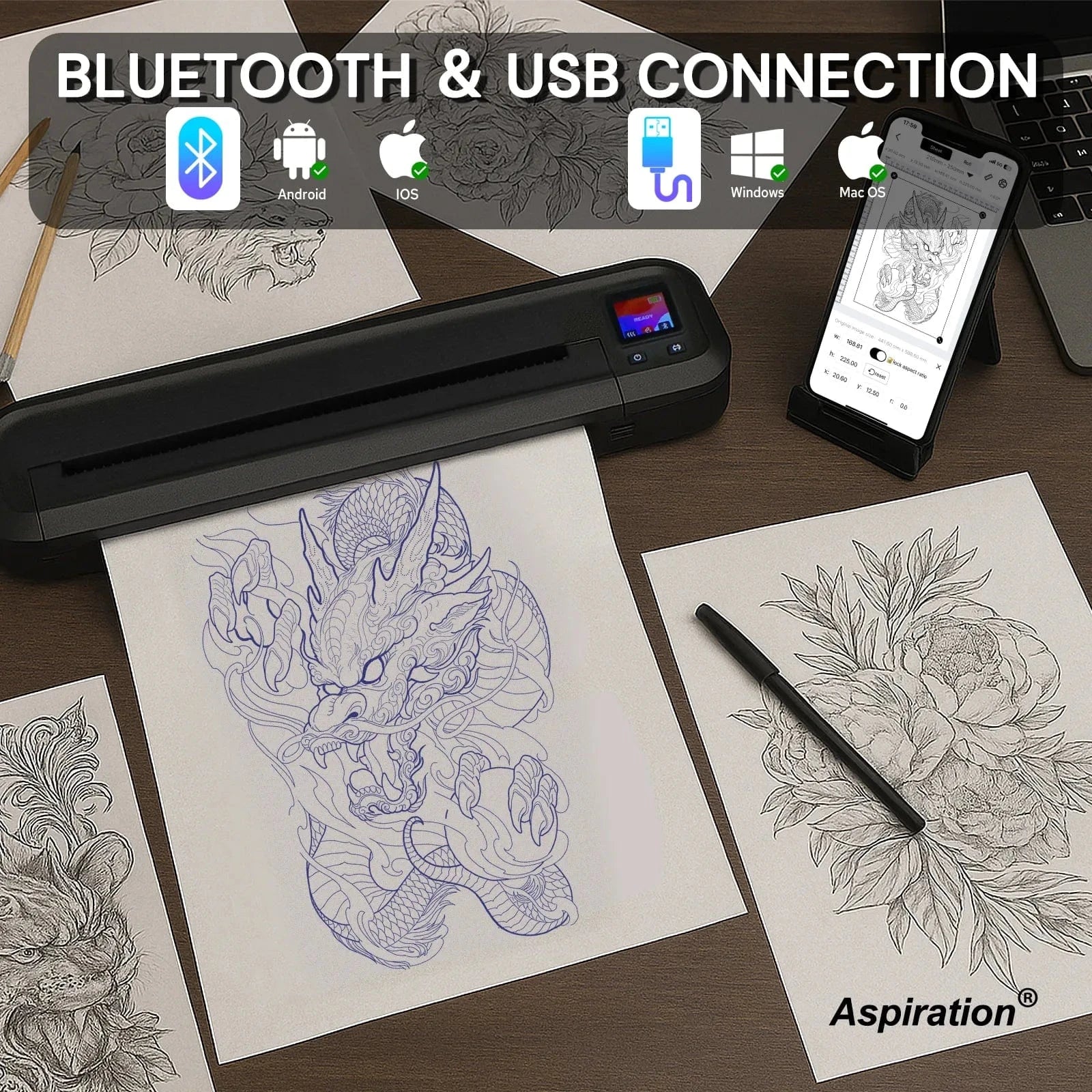 Tattoo Stencil Printer - Aspiration Wireless Printer with Smart App