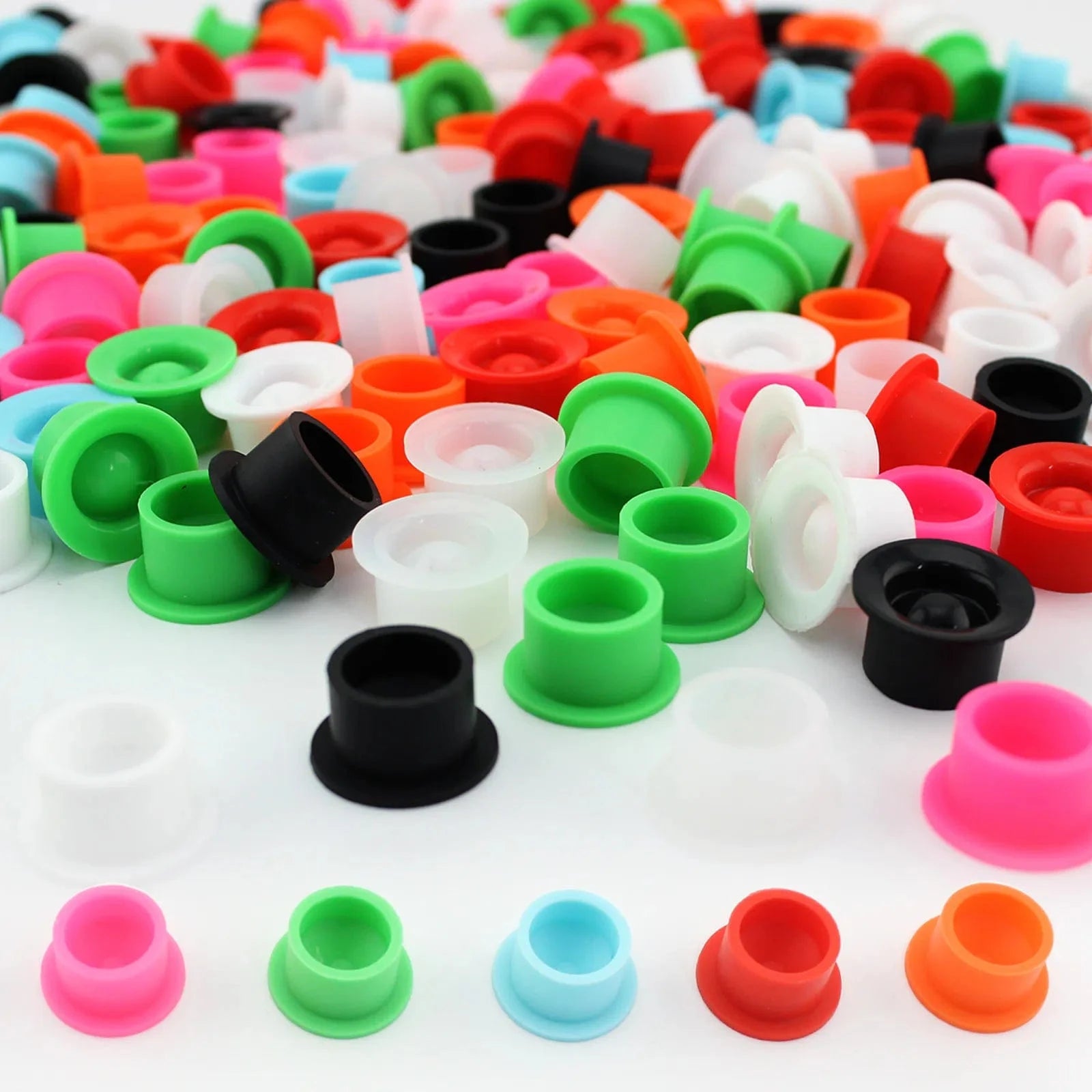 Silicone Tattoo Ink Caps #16*12 with Base 200pcs Mix Color
