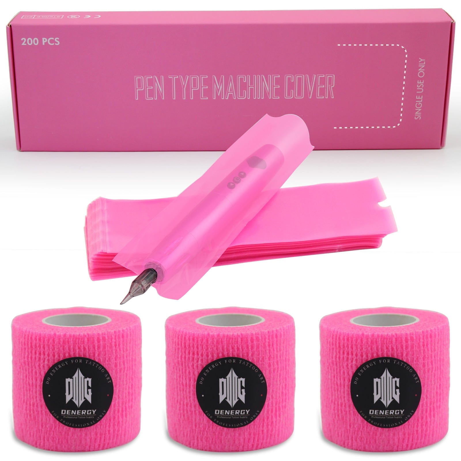Blue Wide Tattoo Pen Covers 200pcs with Grip Tape 2.4 inch X 7 inch