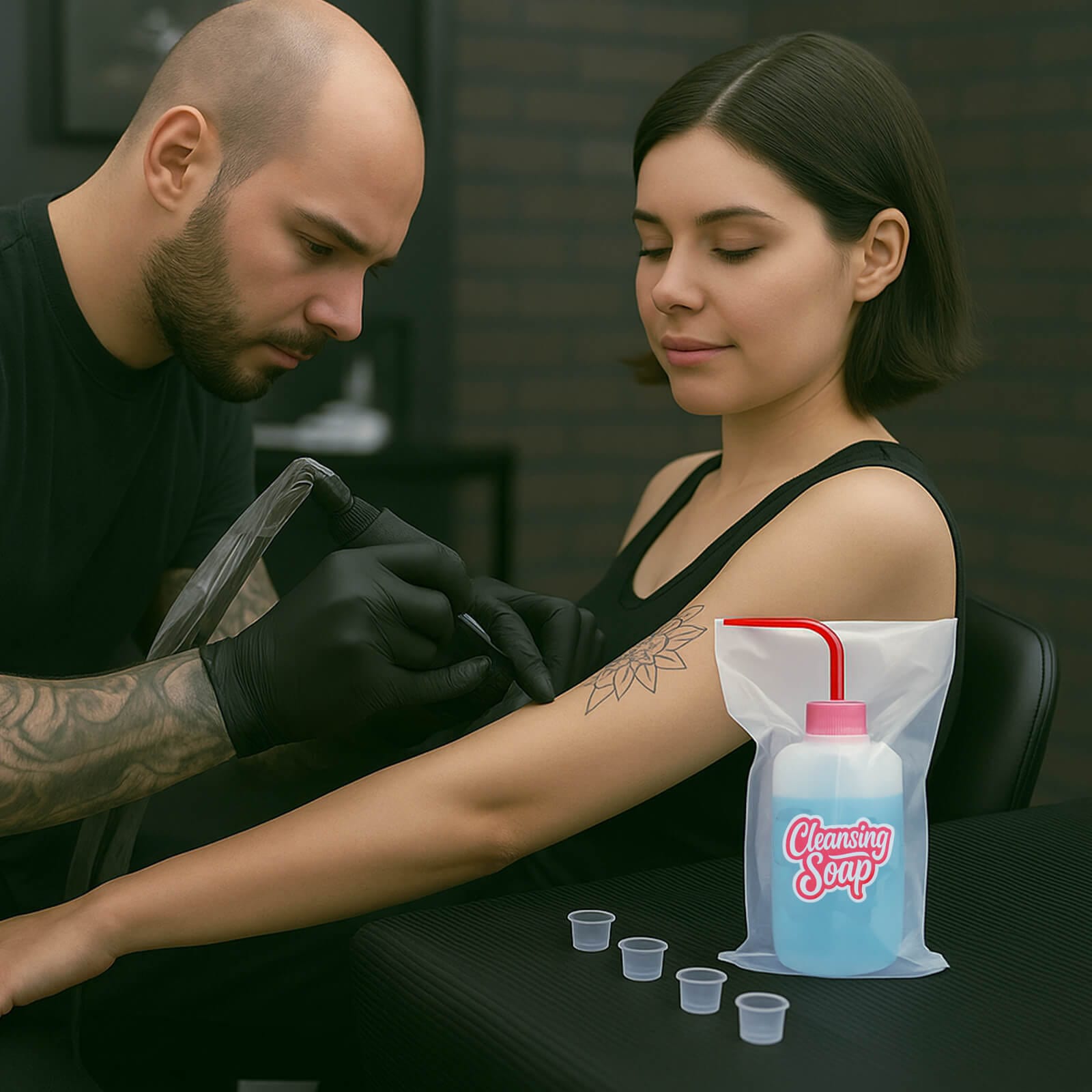 Tattoo Bottle Covers 250PCS with Stickers,Tapes,Rubber Bands Supplies Set