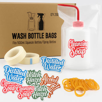 Tattoo Bottle Covers 250PCS with Stickers,Tapes,Rubber Bands Supplies Set