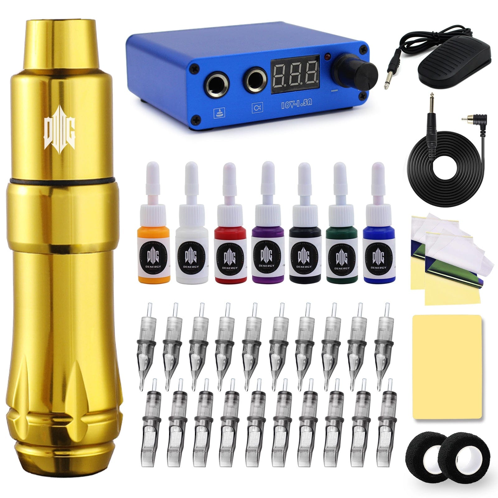 Denergy Tattoo Machine Kit - All-in-One Set with Soft/Hard Adjustment Functions