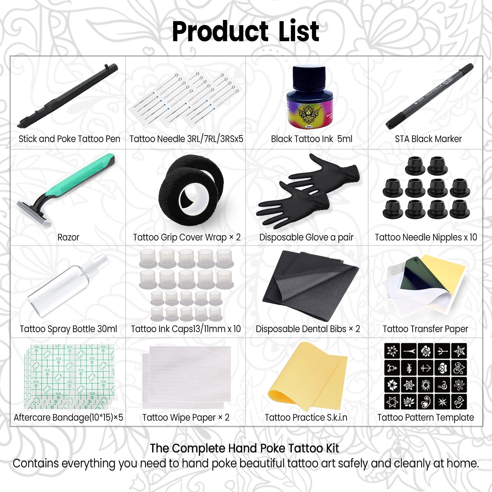 Denergy® Hand Poke a Stick Tattoo Kit with Ink