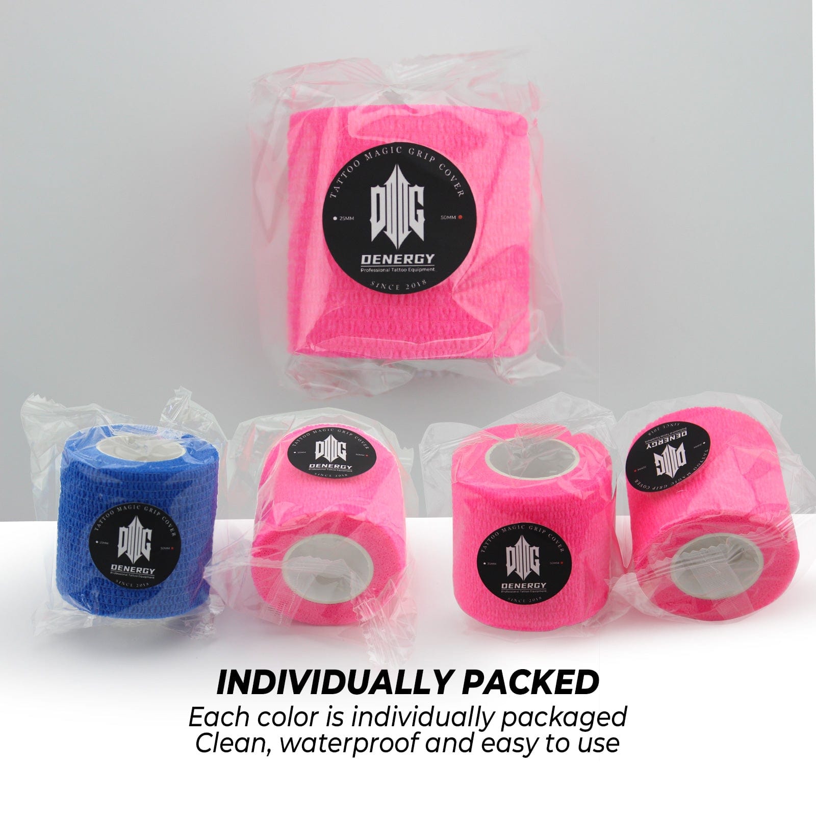 Denergy®-Tattoo Grip Cover Wrap Hot Pink 24pcs/Box × 2