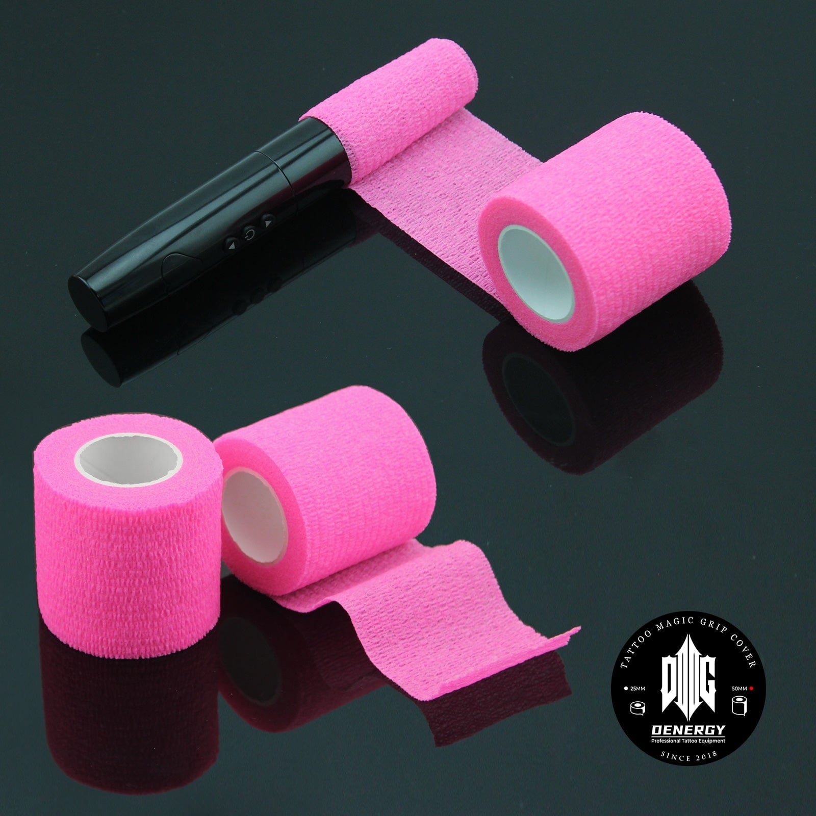 Denergy®-Tattoo Grip Cover Wrap Hot Pink 24pcs/Box × 2