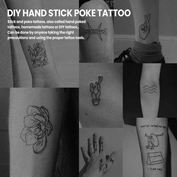 Tattoo Kit Hand Poke Stick Tattoo Pen Ink Cups Stainless Steel 1 3 5 7 9RL  Needles Black